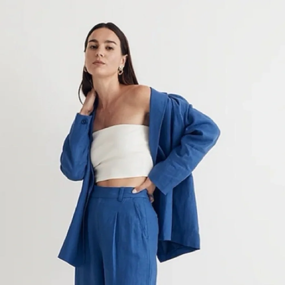 NWT! Madewell Bluestone Double-Breasted Crossover Blazer in 100% Linen - Size XS_8